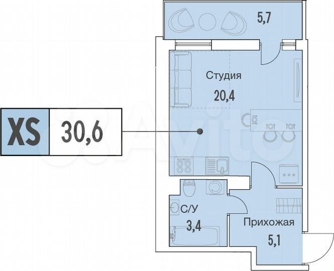 Квартира-студия, 28,9 м², 14/14 эт.