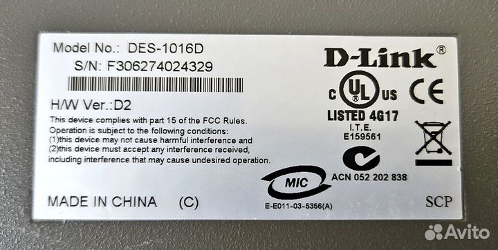 Коммутатор DES-1016D с 16 портами 10100Base-TX