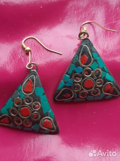 Серьги с бирюзой и кораллом