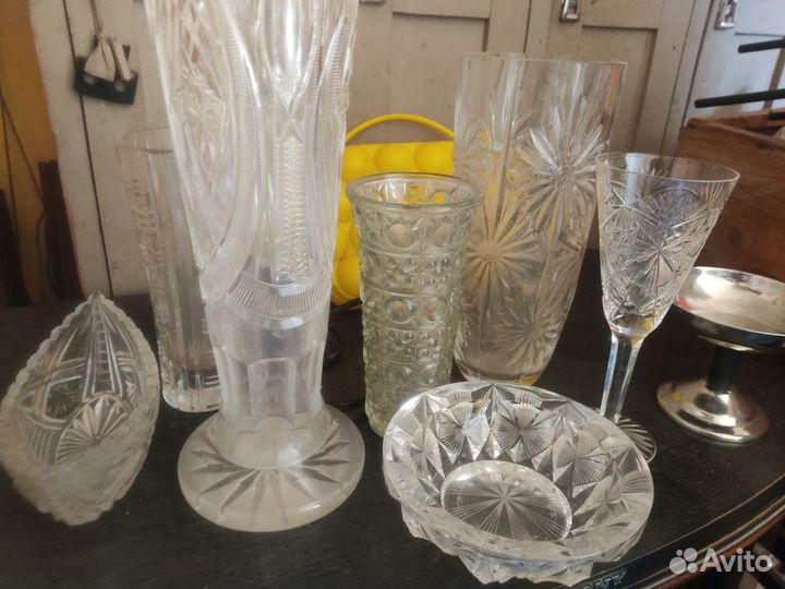 Посуда мельхиор, хрусталь