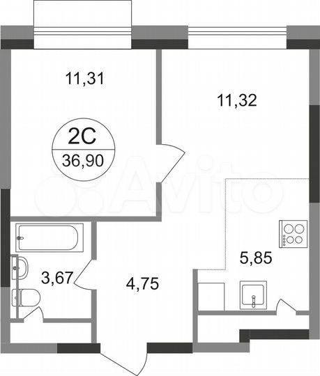 2-к. квартира, 36,9 м², 14/22 эт.