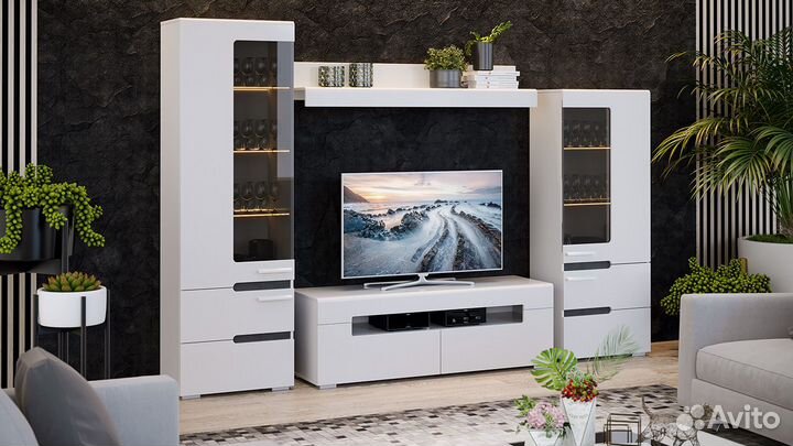 Тумба для тв «Фьюжн» Белый/Белый глянец