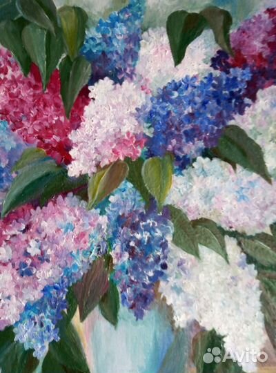 Картина маслом с сиренью