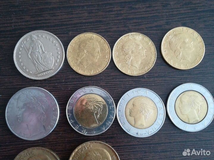 Монеты: Швейцария,Италия,франция