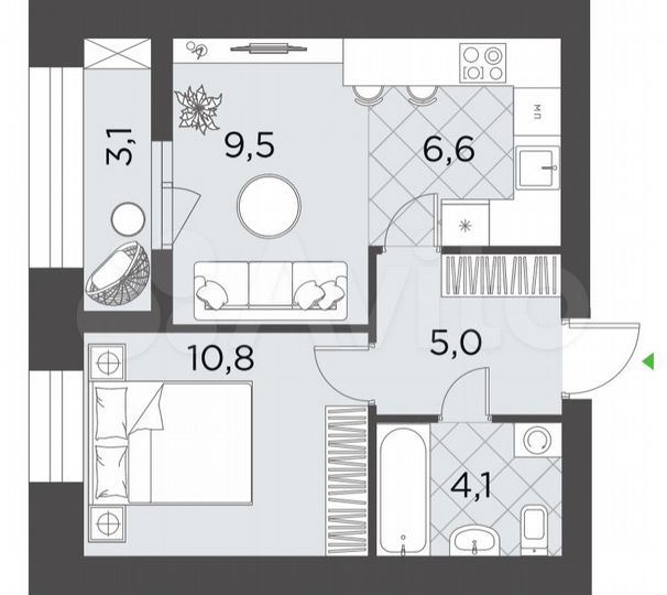 2-к. квартира, 39,1 м², 8/9 эт.