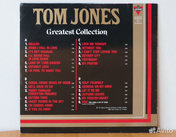 Tom Jones – Greatest Collection (винил, 2LP), 1989
