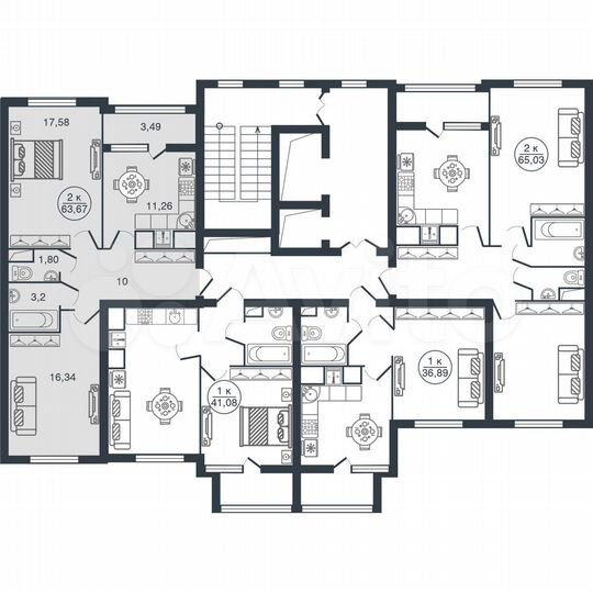 2-к. квартира, 63,7 м², 7/17 эт.