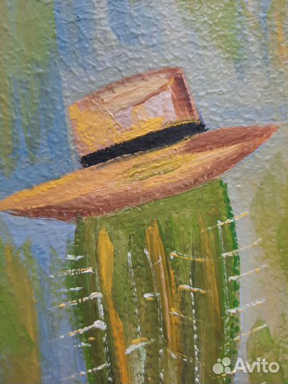 Картина маслом Кактус в шляпе оформленная в рамку