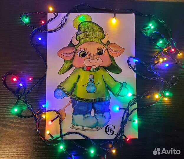 Новогодние иллюстрации (цифровые) с фоном и без