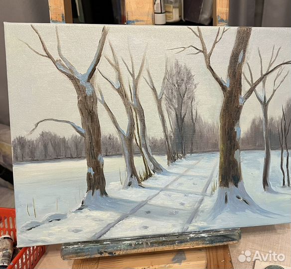 Картина маслом зимний пейзаж