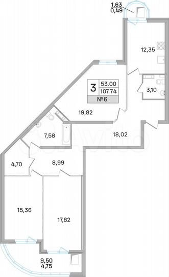 3-к. квартира, 107,7 м², 5/19 эт.