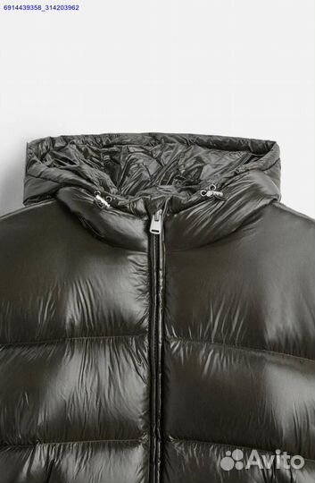 Пуховик Zara x Moncler Глянцевый Хаки (Арт.59879)