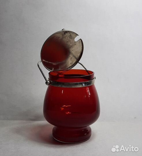 Сахарница СССР красное рубиновое стекло механизм