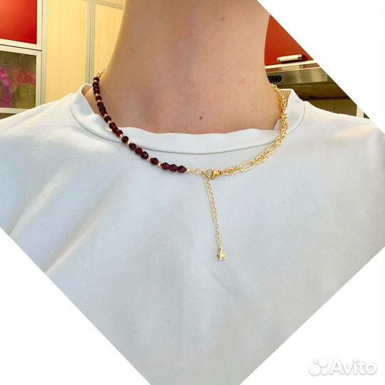 Чокер с натуральным камнем Гранат