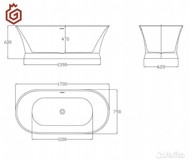 Ванна акрил отдельностоящая BelBagno BB402 170x80