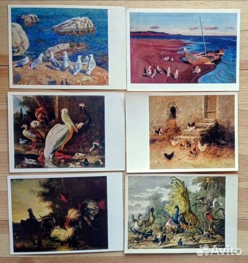 Птицы в живописи, 15 открыток, 50-80е годы
