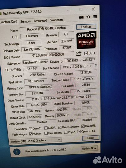 Видеокарта sapphire nitro+ rx480 8gb