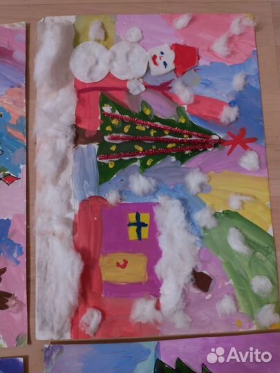 Детские рисунки, картины зима, новый год