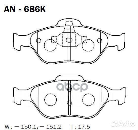 Колодки тормозные перед mazda2 DY 03-07 AN-686K