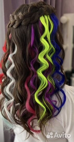 Цветные пряди для волос на заколках 12шт
