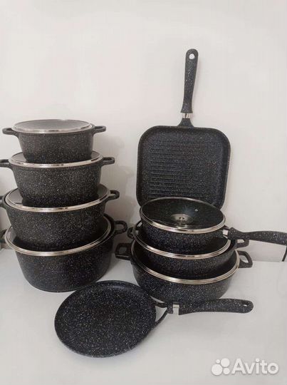 Набор кастрюль, кастрюля, чёрный набор кастрюль