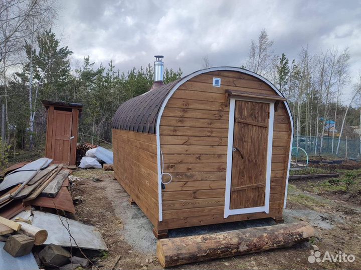 Баня бочка 4 м (плоский пол, липа в парилке)