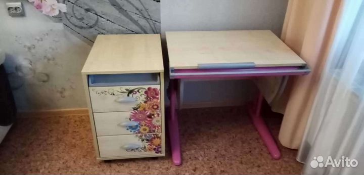 Детская парта для девочки «Дэми», стульчик, тумба