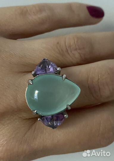 Продам кольцо серебро аметист берилл