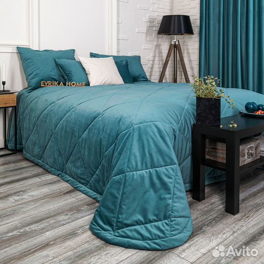 Покрывало бархат Беллиссимо бирюзово-синий