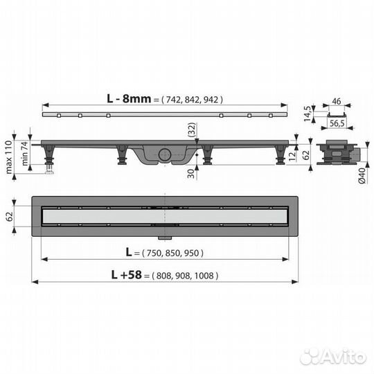 Душ лоток Alcaplast APZ19-850 решетка нерж/плитка