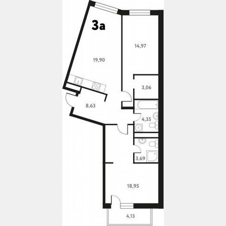 2-к. квартира, 76,4 м², 5/17 эт.