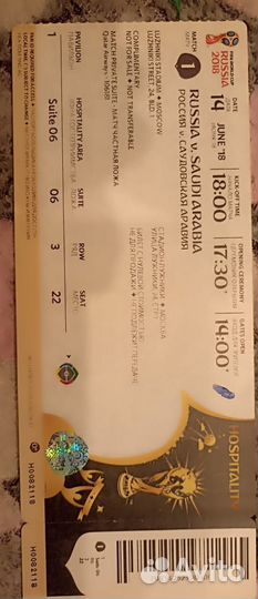 Уникальный WIP билет на Чемпионат мира по футболу