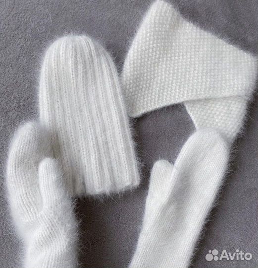 Шапка варежки снуд из пуха норки и ангоры