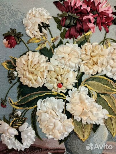 Пионы и георгины вышивка лентами