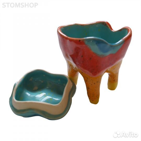 Декоративный зуб из керамики с крышкой, средний, ц