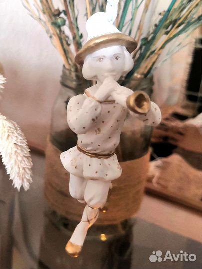 Игрушка новогодняя на ёлку скоморох с дудкой