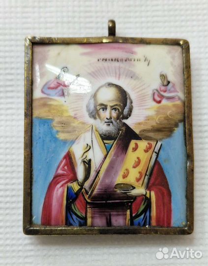 Икона Николай Чудотворец. финифть