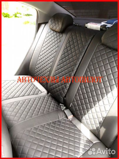 Чехлы Автопилот Kia Rio 2 из экокожи чёрные Ромб