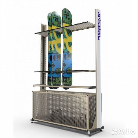 Стеллаж Премиум сп-1 для сноубордов, односторонний с корзиной 219х243х45см SP1-84