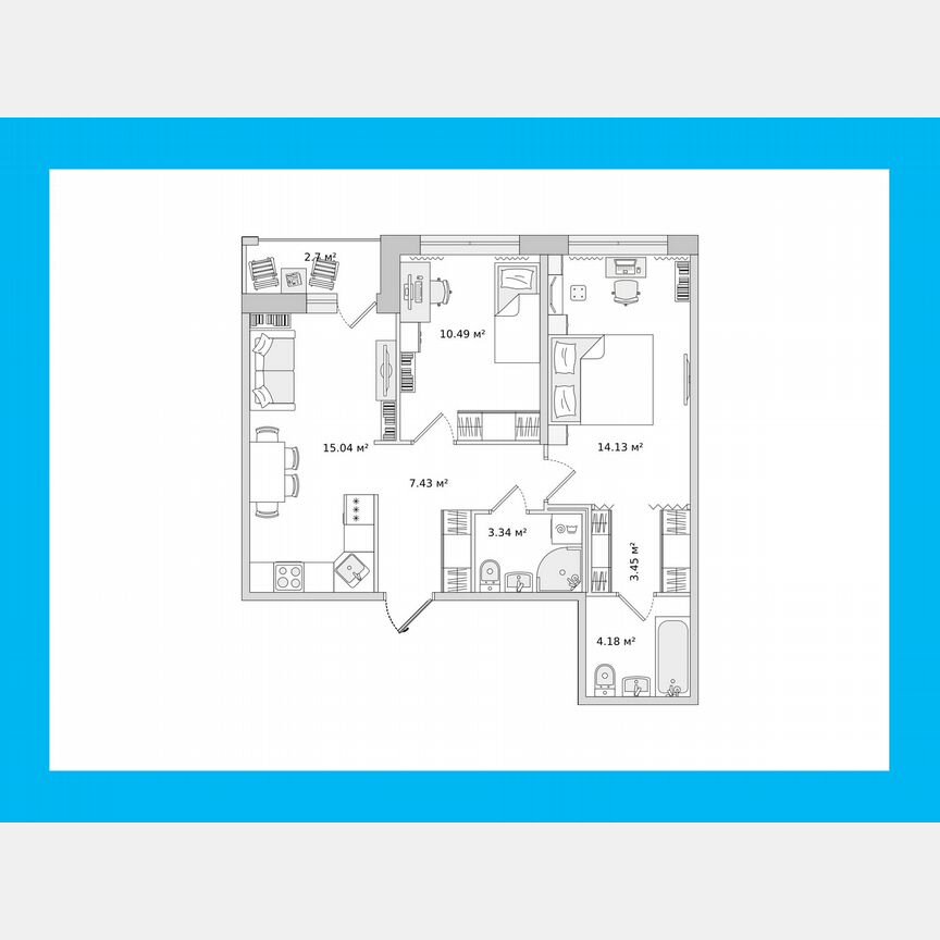2-к. квартира, 57 м², 2/15 эт.