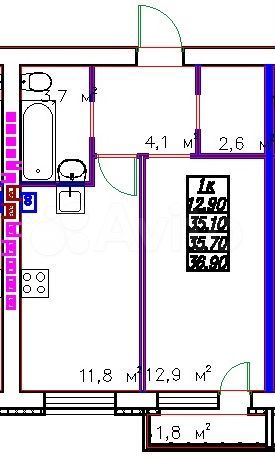 2-к. квартира, 36,9 м², 1/3 эт.