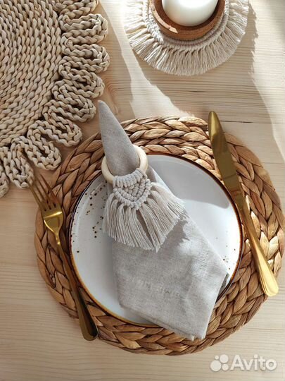 Набор салфеток с кольцами макраме, 4 шт