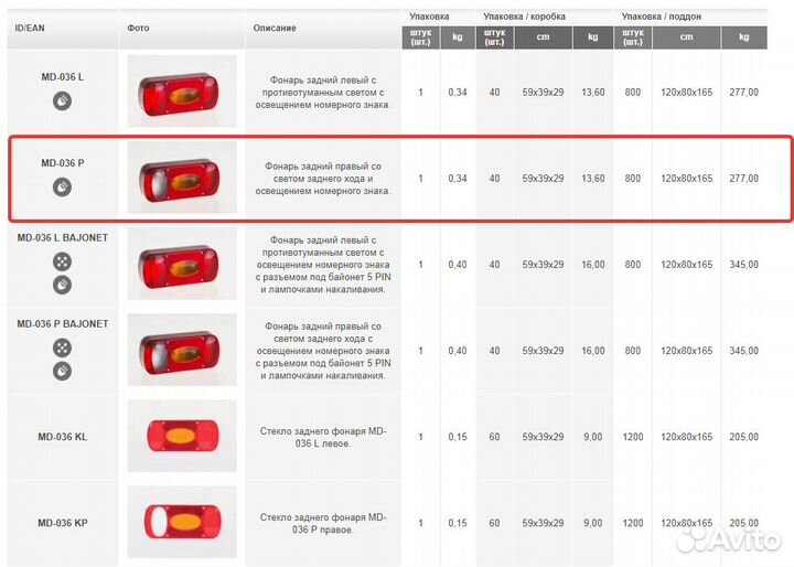 Фонарь задний на прицеп MD-036 P правый (снято с