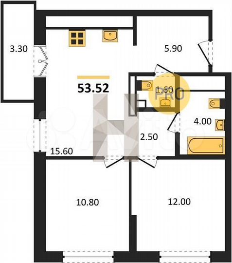 2-к. квартира, 53,5 м², 18/25 эт.