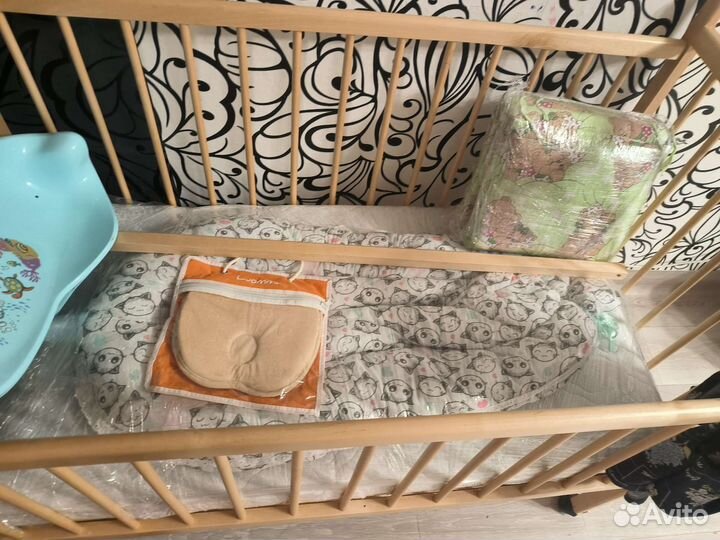 Детская кроватка с матрасом и бортиком, кокон