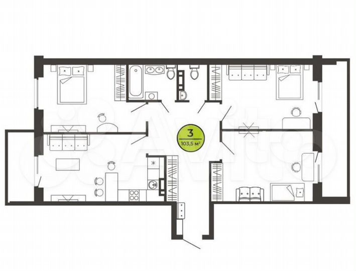 3-к. квартира, 103,5 м², 4/7 эт.