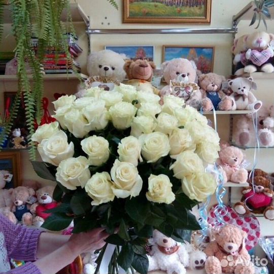 Розы белые 37 шт крупные сорта Anastasia Эквадор