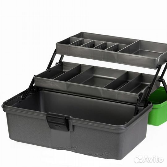 Ящик для рыбалки двухполочный зеленый Helios