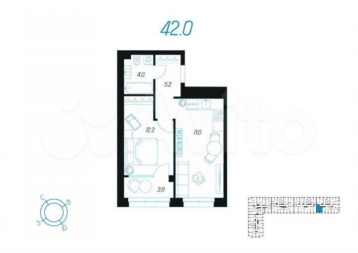 1-к. квартира, 42 м², 11/24 эт.