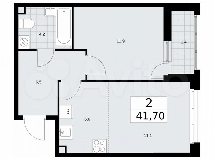 2-к. квартира, 41,7 м², 2/17 эт.